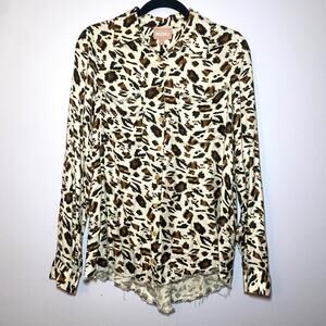 Show Me Your Mumu Animal Print Viscose Long Sleeve Button Down Shirt Women Small